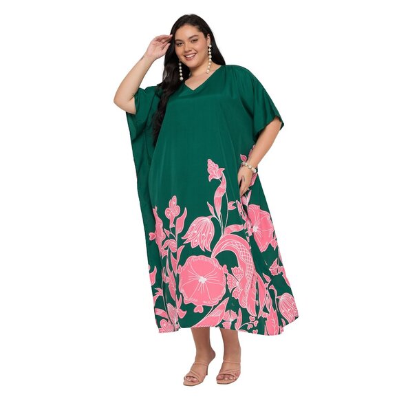 Gypsie Blu Floral Printed Caftan Dress for Women Comfy Loose Maxi Dresses - Picture 2 of 8